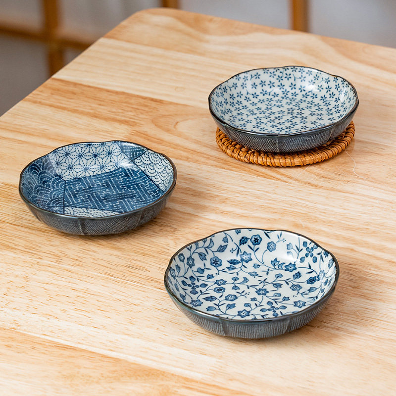 美浓烧日式釉下彩餐具古染菜盘骨碟子陶瓷家用盘早餐寿司盘小吃盘
