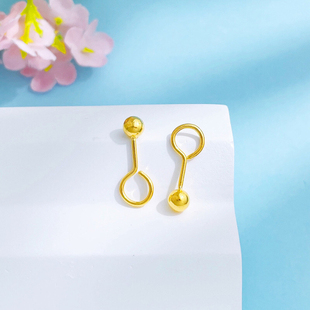 定金链接足金999纯黄金圆珠耳钉女款2025新款爆款空心光珠圆珠