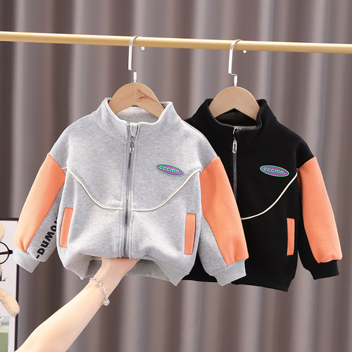 男童秋冬季立领拼色洋气棒球服潮