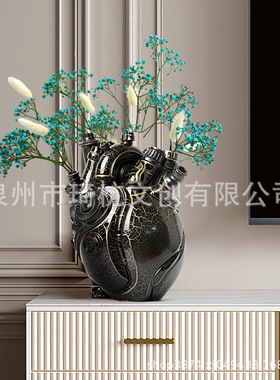 赛博朋克仿真心脏花瓶摆件创意科技感家居装饰心形花瓶树脂工艺品