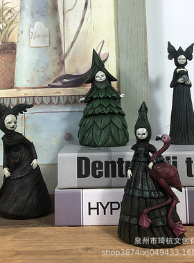 跨境热款噩梦女巫花园摆件万圣节鬼节园林室内桌面树脂恐怖装饰品