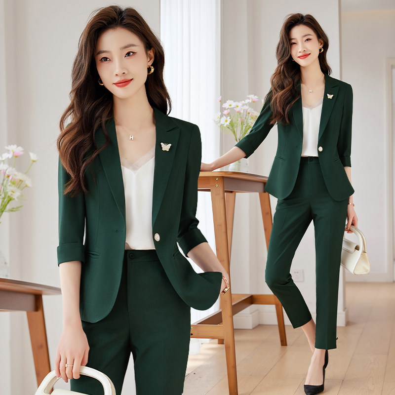 高端职业装西装套装女夏季2026新款绿色高级感气质女神范西服外套