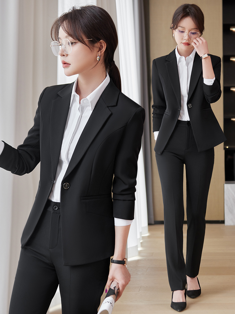 黑色职业西装套装女春秋季2025新款大学生面试正装工作服西服外套