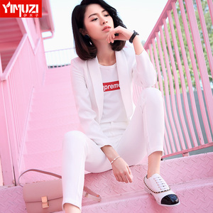 白色西装套装女2019新款夏季时尚气质夏白韩版休闲女士小西服外套