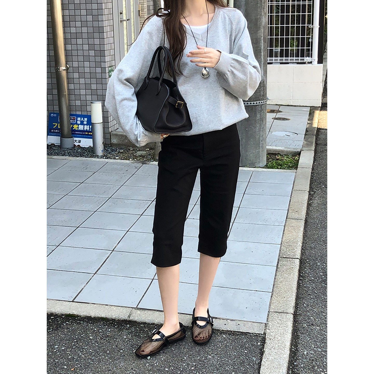 adainthepark 简约通勤高腰修身七分裤女气质显瘦百搭短裤休闲裤