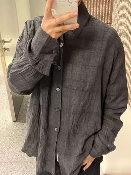 Our Legac Style 25Fw Gray Plaid Shirt, Lightly Washed and Distressed, Lazy and Loose-Fitting Shell-Button Shirt