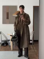 Lemai Style Australian Wool Stand Collar Peacoat Structured Double-Faced Pure Wool Long Winter Coat