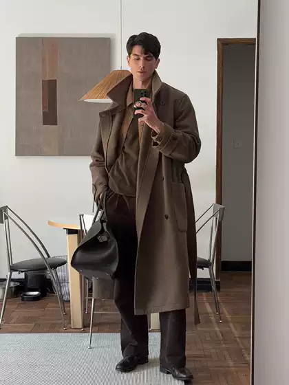 Lemai Style Australian Wool Stand Collar Peacoat Structured Double-Faced Pure Wool Long Winter Coat