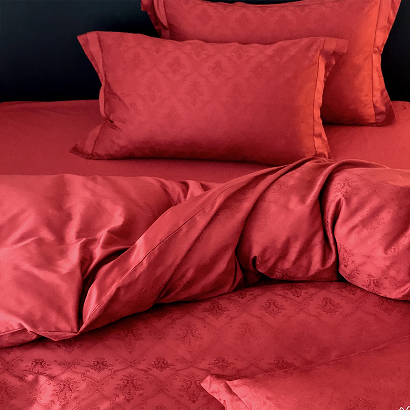 高级感法式大红色提花全棉四件套