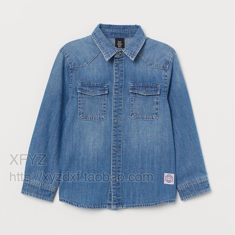n083  管方卖断2023春夏童装百搭瑞典h*m男童长袖牛仔纯棉衬衫