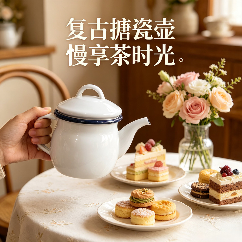 高货捡漏日式小清新复古搪瓷油壶迷你小胖滤油壶家用