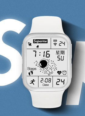 superme太空人全面屏电子手表初高中学生户外运动防水ins风儿童表