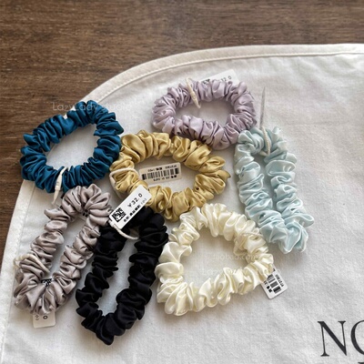 真丝 桑蚕丝 加粗不伤发小肠发圈 素色褶皱头绳马尾发绳