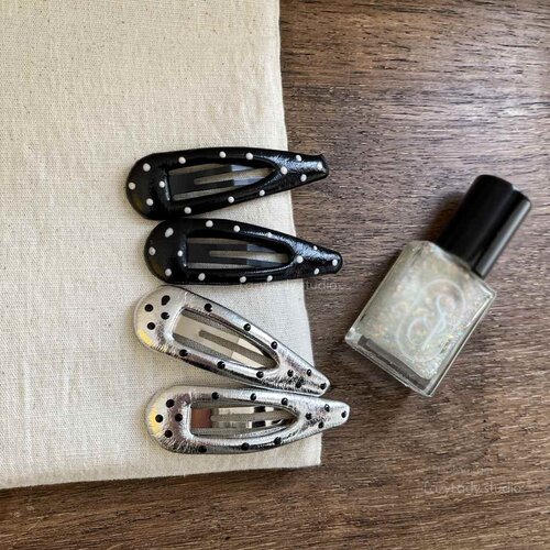 一对装 洋气 黑色银色立体颗粒小波点掰掰夹 皮u甜酷时髦发夹边夹