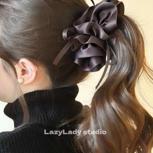 高货 光泽感缎面褶皱花苞感丝带香蕉夹 气质竖夹半扎发盘发夹子女