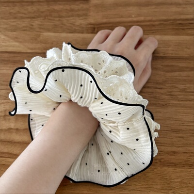 温柔仙气大号氛围感波点木耳边肥肠圈 夹层头饰发圈大号头花女