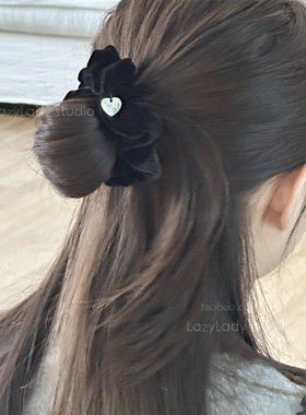 黑色法式复古简约丝绒大肠发圈 头绳饰皮筋女扎头发绳丸子头绳女