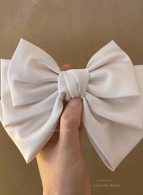 清！原19 高级法式杏色蝴蝶结发夹 弹簧夹半扎发头饰发卡顶夹女