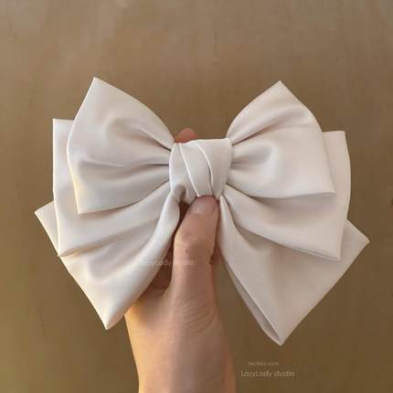 清！原19 高级法式杏色蝴蝶结发夹 弹簧夹半扎发头饰发卡顶夹女