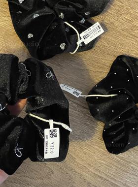 跑量款~新~秋冬柔软丝绒烫钻头花 气质黑色绒面肥肠圈猪大肠发圈