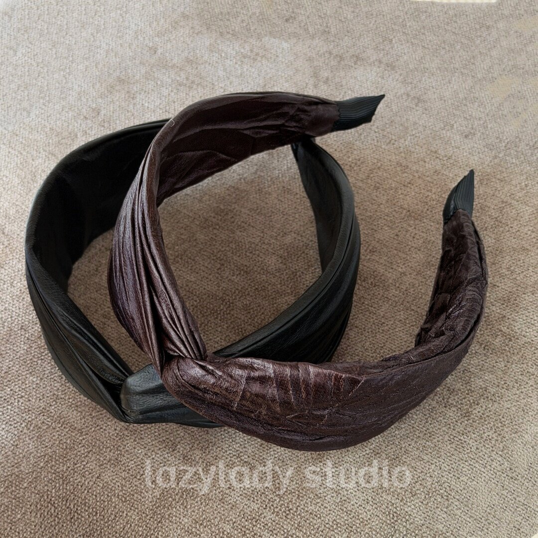 清！原20 气质皮质褶皱发箍打结宽边头箍发饰外出洗脸纯色发夹女