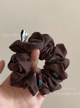 布标咖色布艺蓝色圆点发圈 复古小众韩系头花 扎发丸子头马尾皮筋