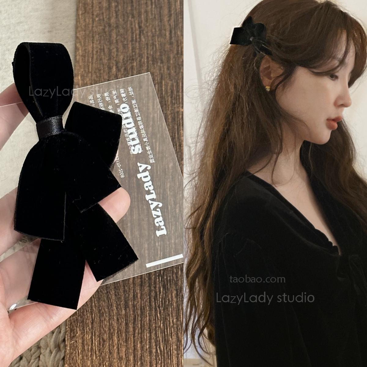 黑色侧边夹子lazylady丝绒