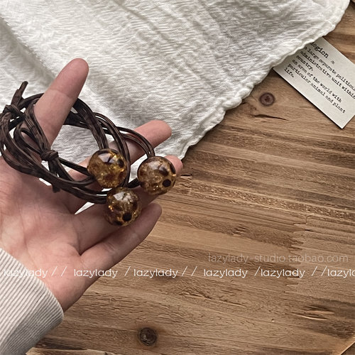 韩国豹纹穿珠蝴蝶结头发头绳饰品