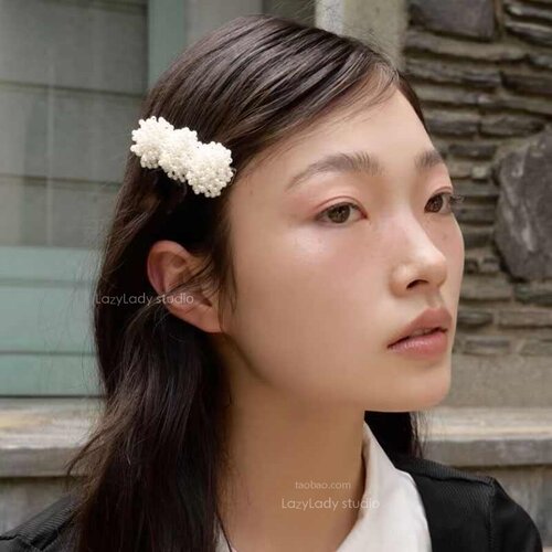 不撞款 独特~精致串珠花团发夹边夹鸭嘴夹小众边夹洋气时髦精发夹