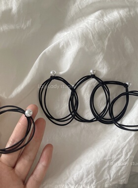 5个装。黑色小珠子发圈 基础马尾编发马尾头绳 橡皮筋