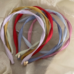 可调节扭结 春夏俏皮布艺窄细头箍 糖果色螺旋手工缝制小金牌发箍