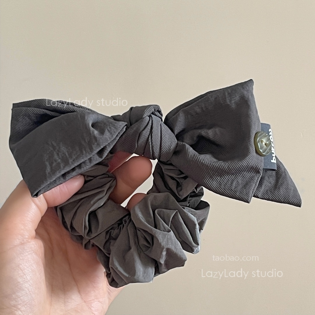 洋气灰色时髦慵懒风头花 高丸子头发圈 大蝴蝶结纽扣休闲发绳发饰