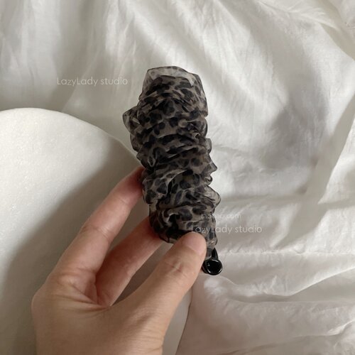 发量少 豹纹网纱香蕉夹 韩系法式慵懒气质竖夹半扎发盘发夹子发卡