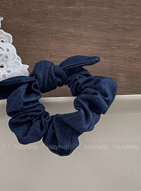 深蓝色牛仔蝴蝶结发圈头花 CEL风休闲百搭肠圈猪大肠头绳马尾皮筋