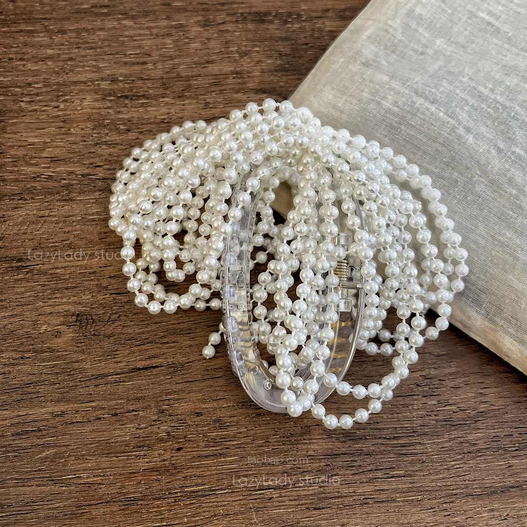 重工手作~2025春夏新 气质珠珠蝴蝶结编织盘发抓夹鲨鱼夹时髦精