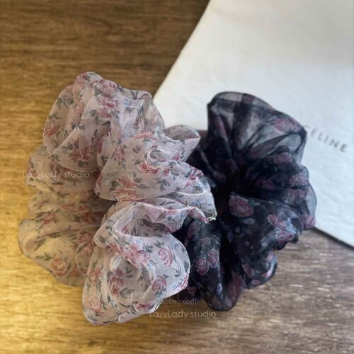 特别的花色 温柔复古 网纱欧根纱碎花大肠发圈氛围感法式头绳发圈