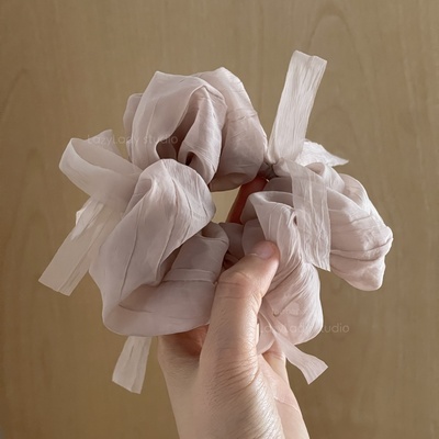 低饱和度 仙气chao温柔芭蕾风轻纱蝴蝶结发圈 日韩头花马尾发绳女