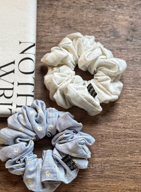 清新蓝色中号肠圈 棉麻布艺马尾发圈头花简约百搭头绳发饰女