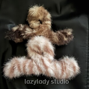 秋冬毛茸茸豹纹条纹抓夹 发量适中~红脑勺盘发夹子气质发抓