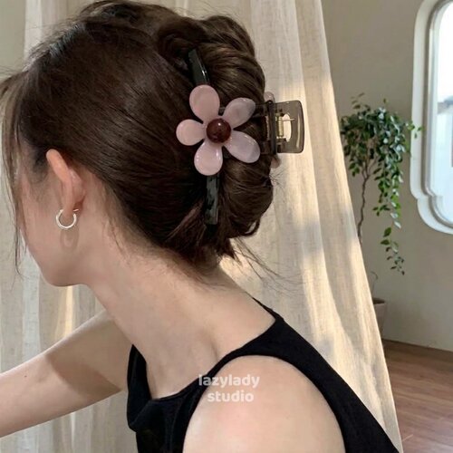 粉紫色洋气耐看立体花朵大号抓夹 发量多也可 通透感鲨鱼夹发抓女