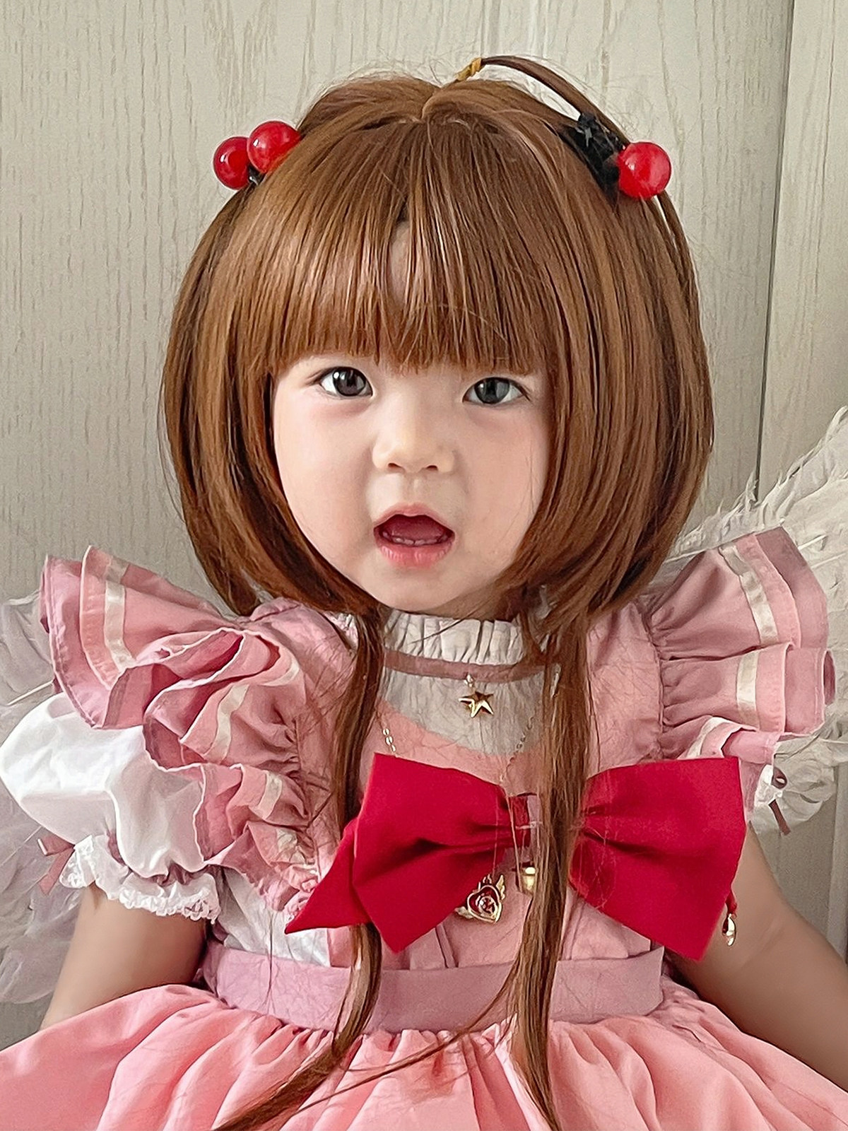 六一儿童节cos假发女宝宝魔卡少女樱水母头齐刘海百变小樱长发套