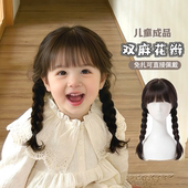 儿童假发女宝宝日常双麻花辫空气刘海甜美长发写真拍照道具全头套