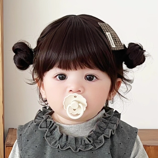 宝宝假发女孩可爱短发双丸子头秋冬写真拍照道具自然仿真发全头套