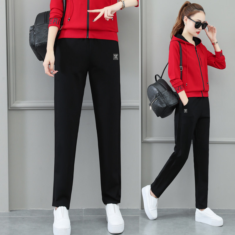2022秋冬新款大码宽松女休闲运动裤韩版显瘦百搭学生黑色直筒长裤