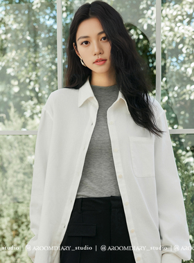 黑标JIN口100高支匹马棉百搭纯色廓形磨毛全棉高智素颜衬衫秋冬女