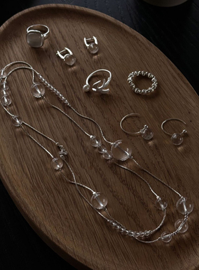 S925银天然白水晶满天星串珠渐变法式清新泡泡竹节长项链