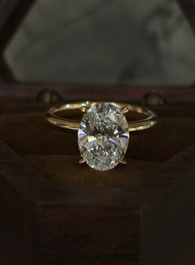 S925银莫桑石戒指4.5克拉8*12鸽子蛋D色莫桑钻戒轻奢时尚欧美指环