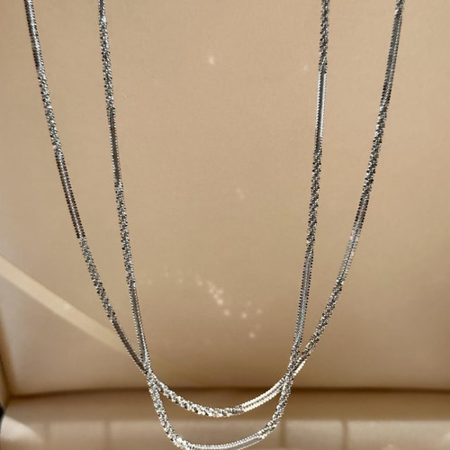 S925银镀金夏日银河2.0粗版满天星白金色拼接波光粼粼银项链
