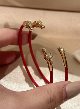 定制925银镀金马年红绳弹力手镯均码春节氛围感