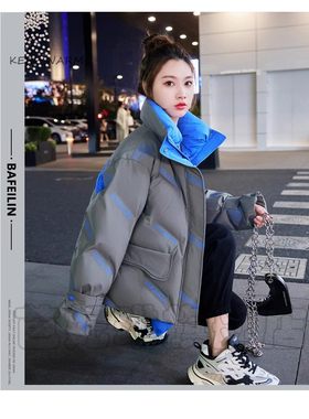 正品波鹅司羽绒服短款2023新款冬季加厚白鸭绒立领外套连帽上衣潮